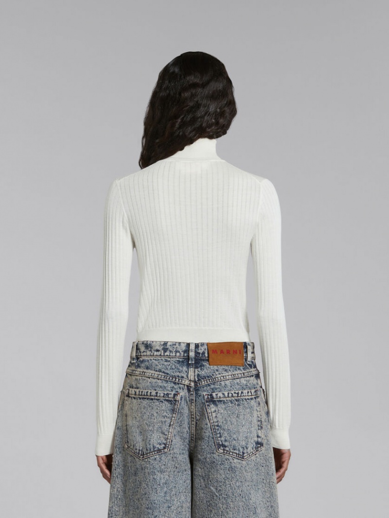 Marni Geribbeld Wol And Silk Turtleneck Top Wit | BENEJ99352