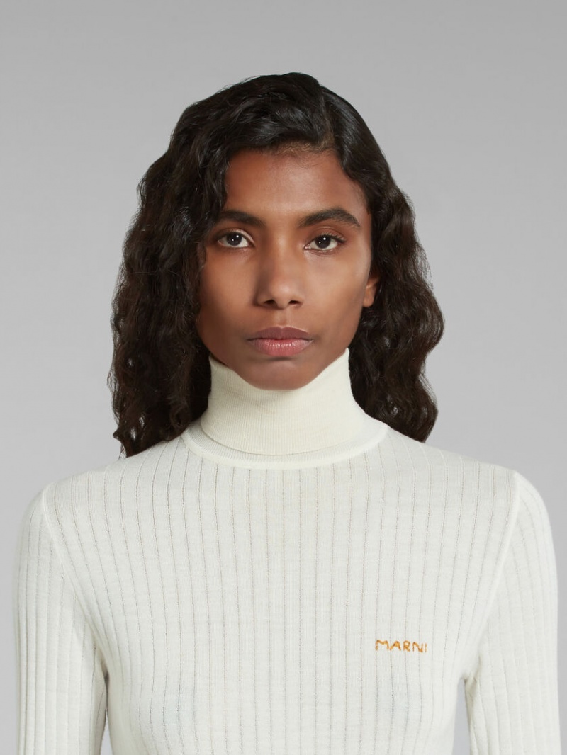 Marni Geribbeld Wol And Silk Turtleneck Top Wit | BENEJ99352