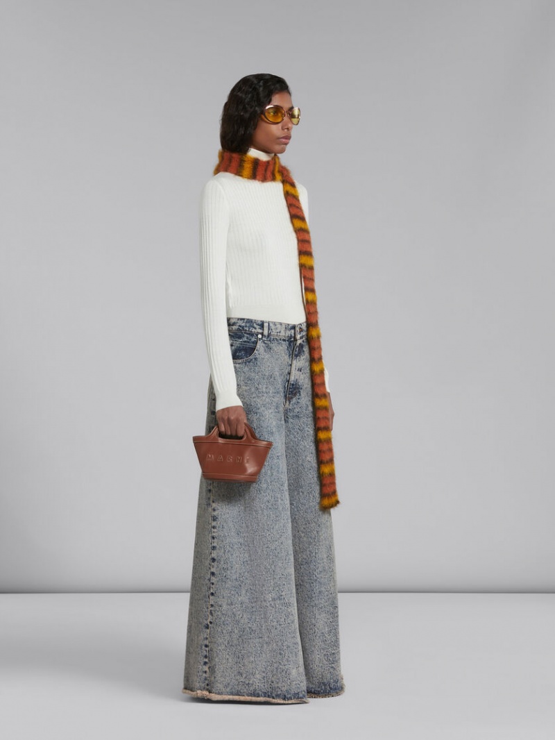 Marni Geribbeld Wol And Silk Turtleneck Top Wit | BENEJ99352