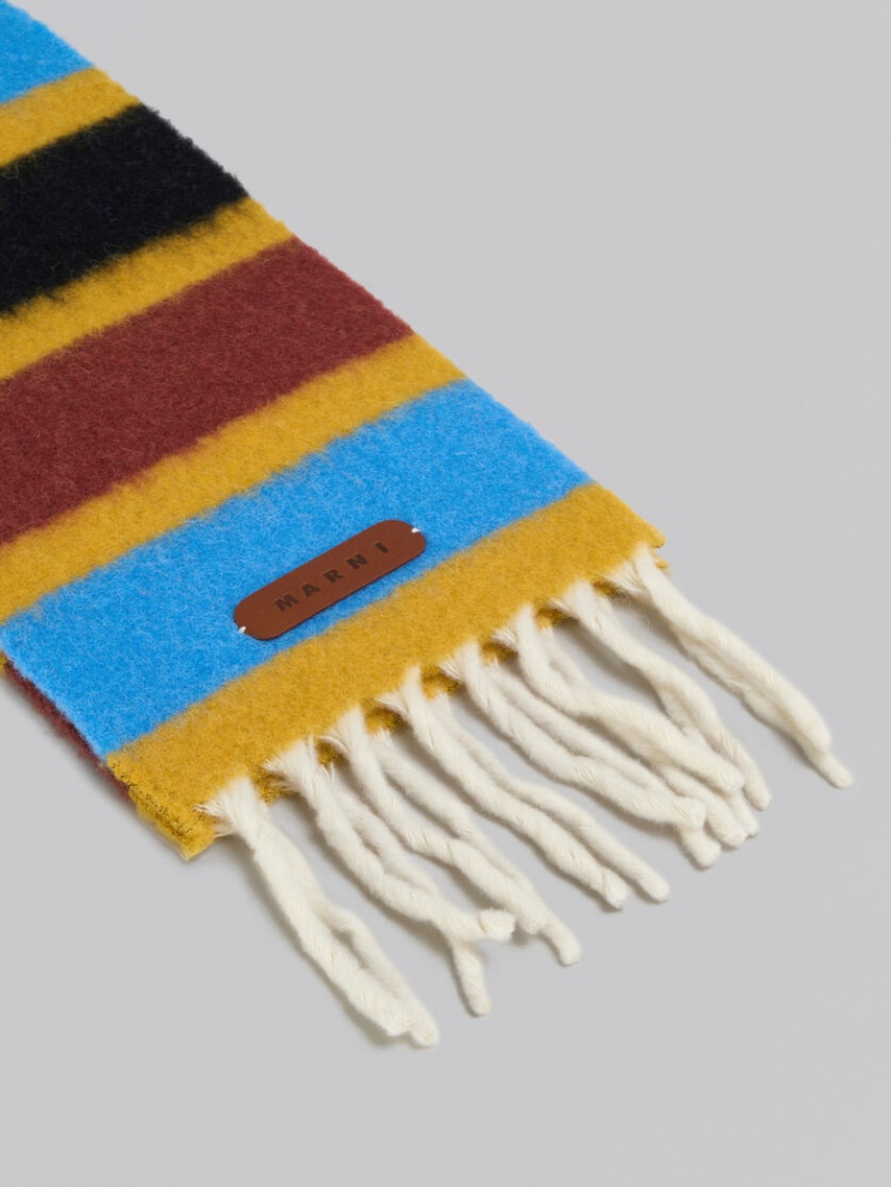 Marni Gestreept Brushed Alpaca Scarf Blauw | BEICD29143