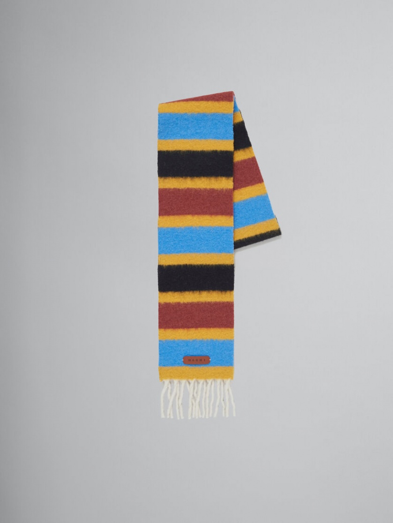 Marni Gestreept Brushed Alpaca Scarf Blauw | BEICD29143