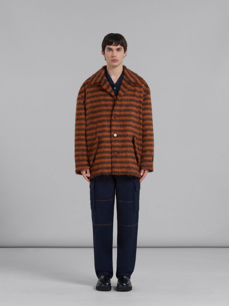 Marni Gestreept Mohair Caban Coat Oranje | BEJKU10267