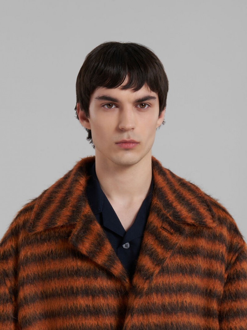 Marni Gestreept Mohair Caban Coat Oranje | BEJKU10267