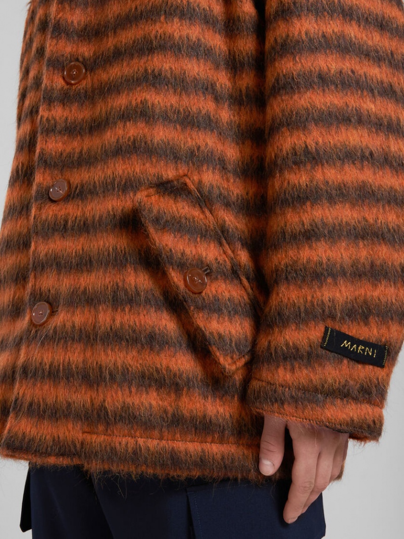 Marni Gestreept Mohair Caban Coat Oranje | BEJKU10267