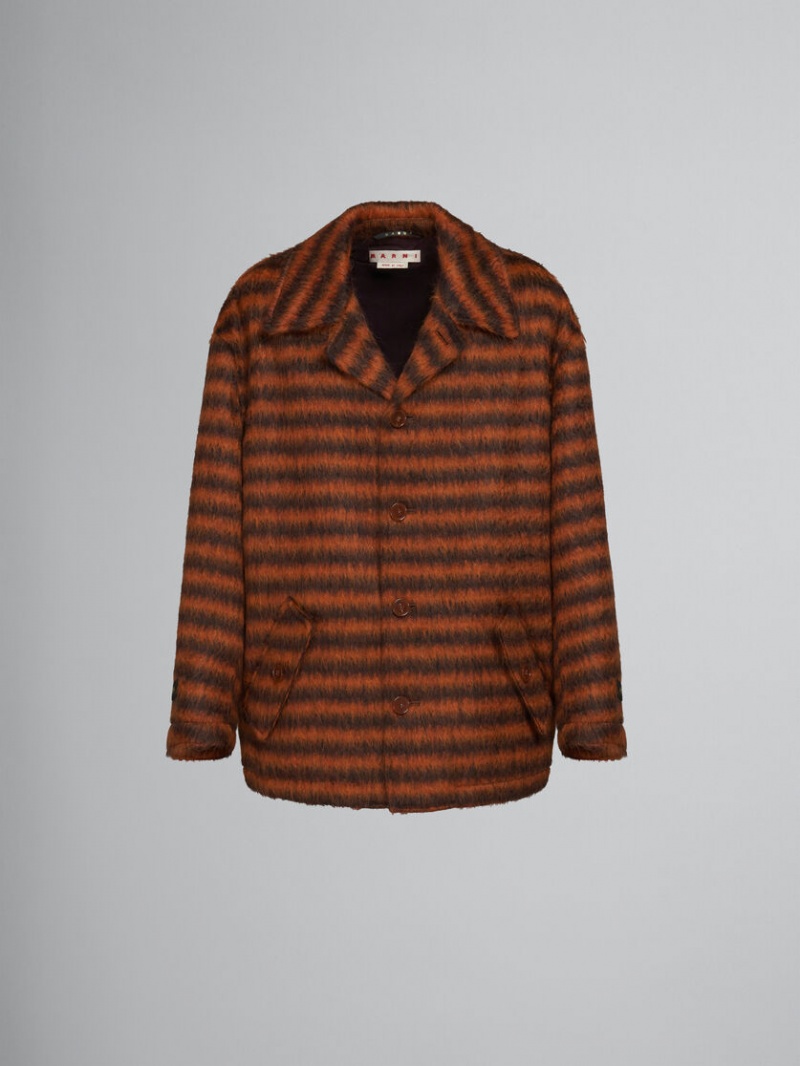 Marni Gestreept Mohair Caban Coat Oranje | BEJKU10267