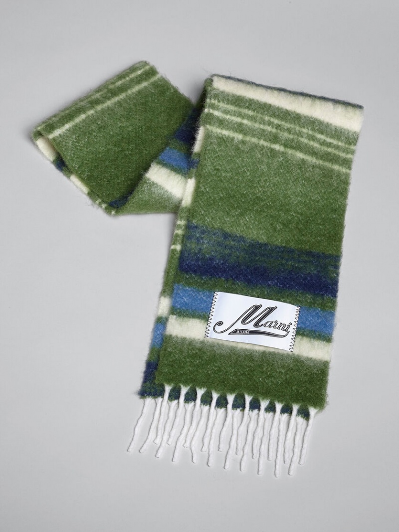 Marni Gestreept Wol Scarf Groen | GBEEC93426