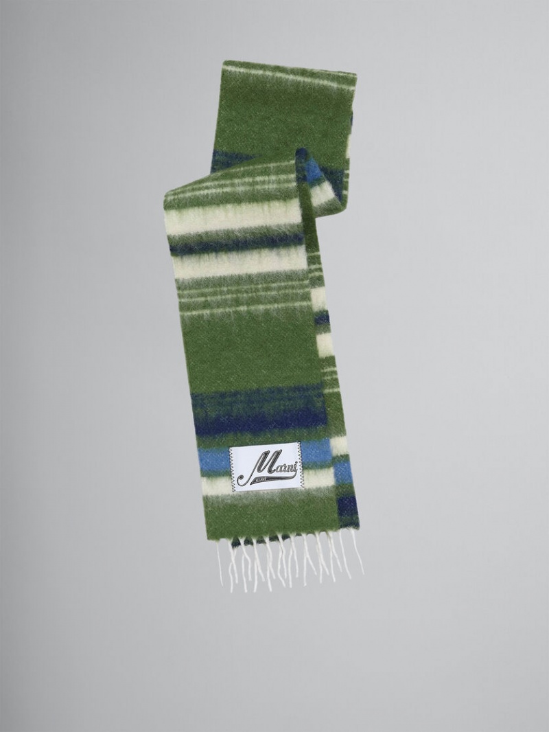 Marni Gestreept Wol Scarf Groen | GBEEC93426