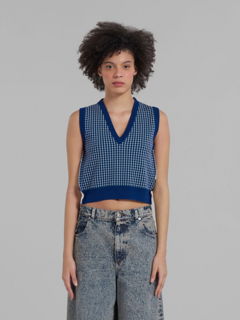 Marni Half-and-half Mouwloos Jumper Blauw | ZBEMJ20133