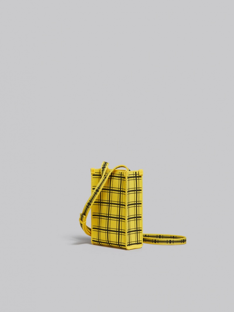 Marni Jacquard Check Mini Shoulder Bag Geel Zwart | BEXMI26577