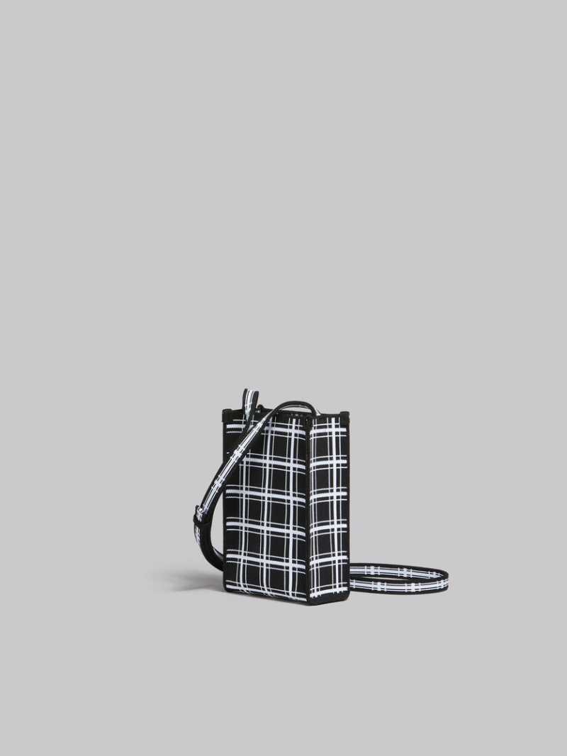 Marni Jacquard Check Mini Shoulder Bag Zwart Wit | YBEGT92902