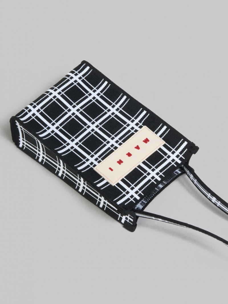 Marni Jacquard Check Mini Shoulder Bag Zwart Wit | YBEGT92902