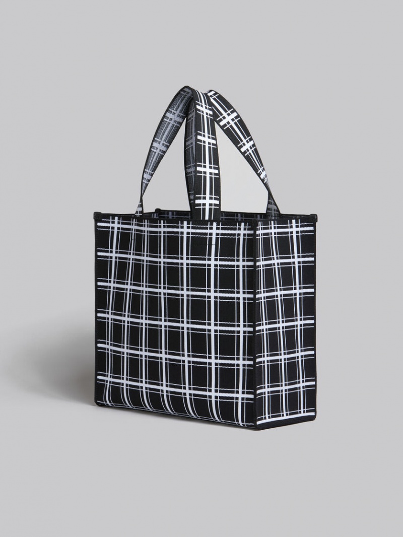 Marni Jacquard Check Shopper Zwart Wit | BEJVR37813