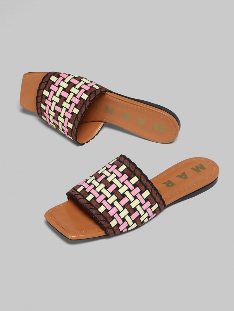 Marni Jacquard Sandal Lichtgeel Bruin Roze | MBEFT44451