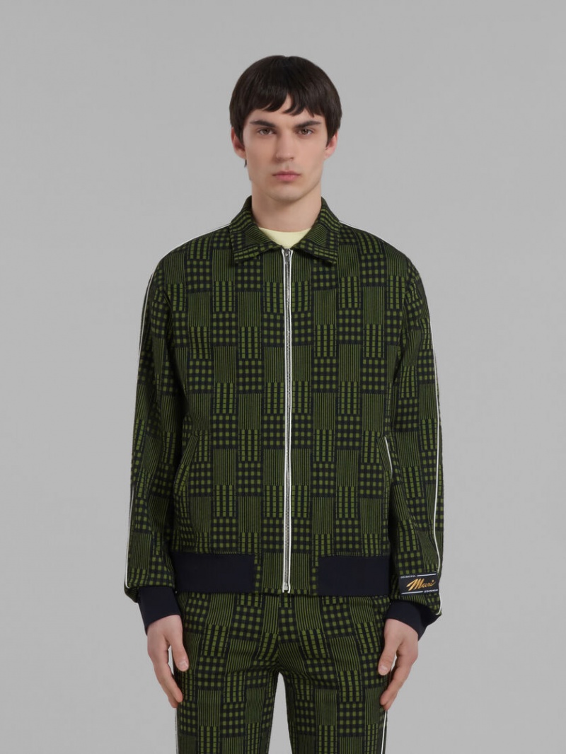 Marni Jersey Jacket With Checks And Stripes Groen | BEZDE24133