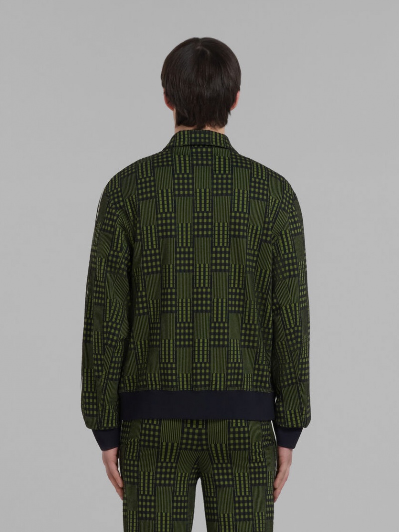 Marni Jersey Jacket With Checks And Stripes Groen | BEZDE24133