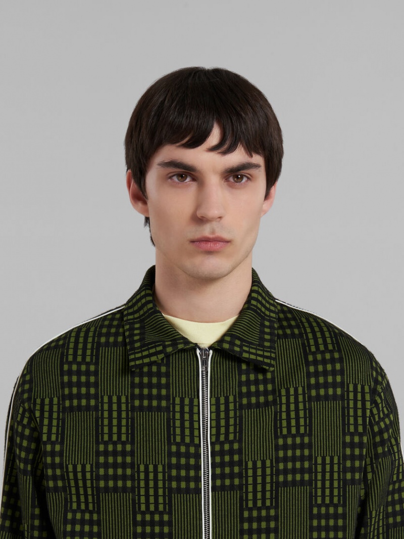 Marni Jersey Jacket With Checks And Stripes Groen | BEZDE24133