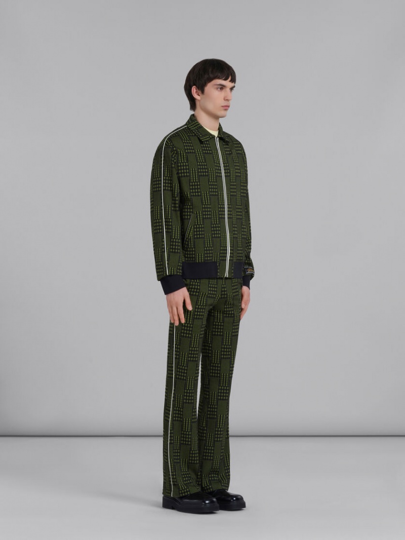 Marni Jersey Jacket With Checks And Stripes Groen | BEZDE24133