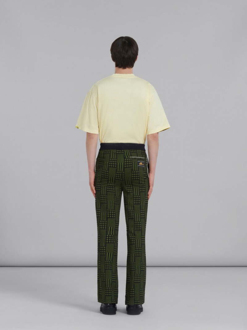 Marni Jersey Trousers With Checks And Stripes Groen | BBESD38094