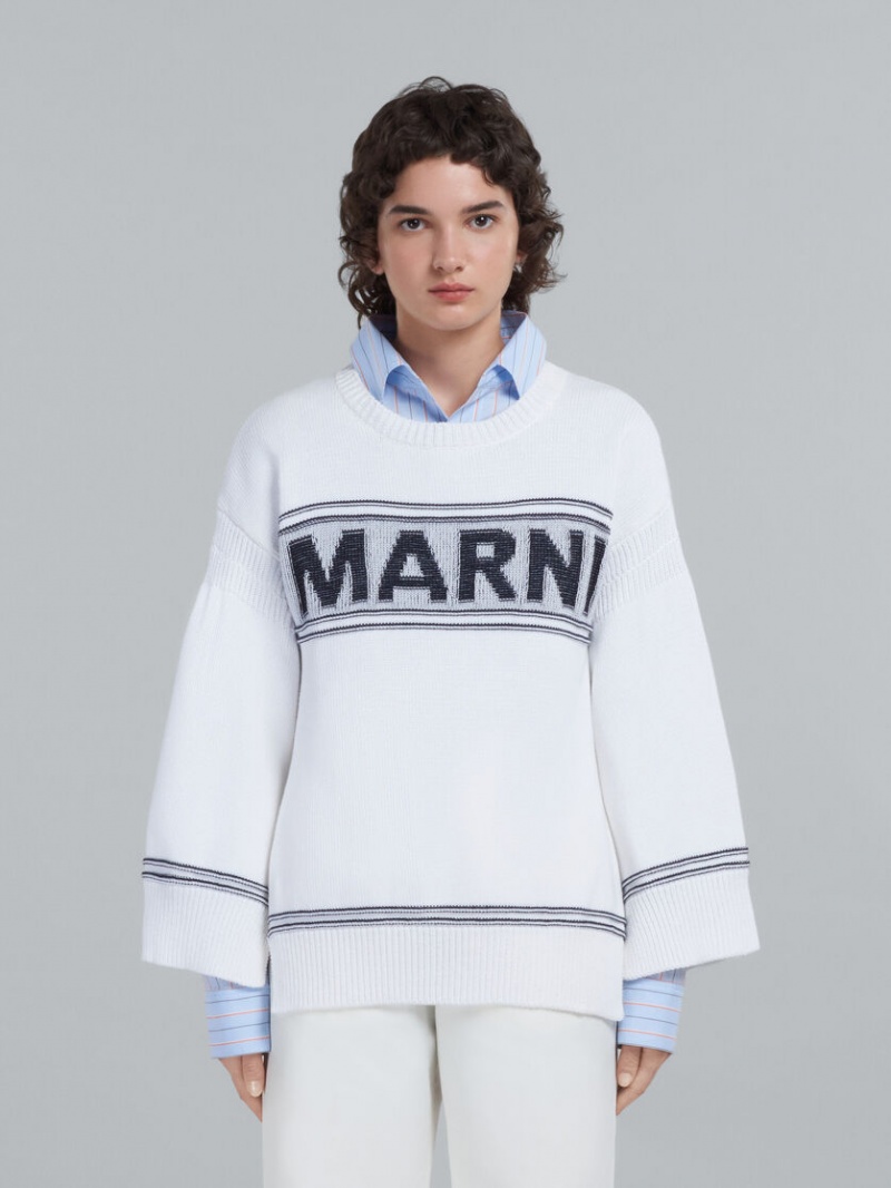 Marni Katoenen Trui With Logo Wit | DBEKV70260