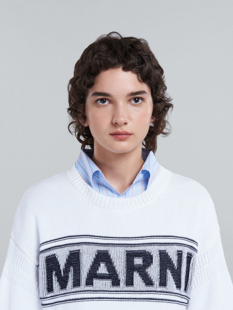 Marni Katoenen Trui With Logo Wit | DBEKV70260