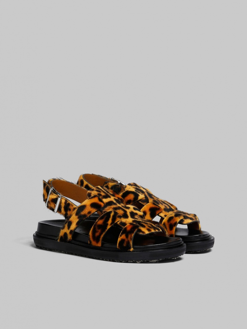 Marni Kort-hair Shearling Gladiator Sandal Leopard | PBEQX42745