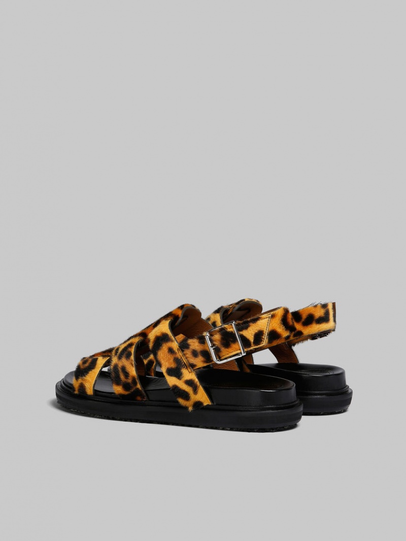 Marni Kort-hair Shearling Gladiator Sandal Leopard | PBEQX42745