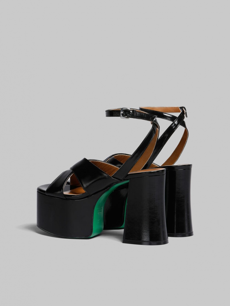 Marni Lak Leren Platform Sandal Zwart | BBESO21455