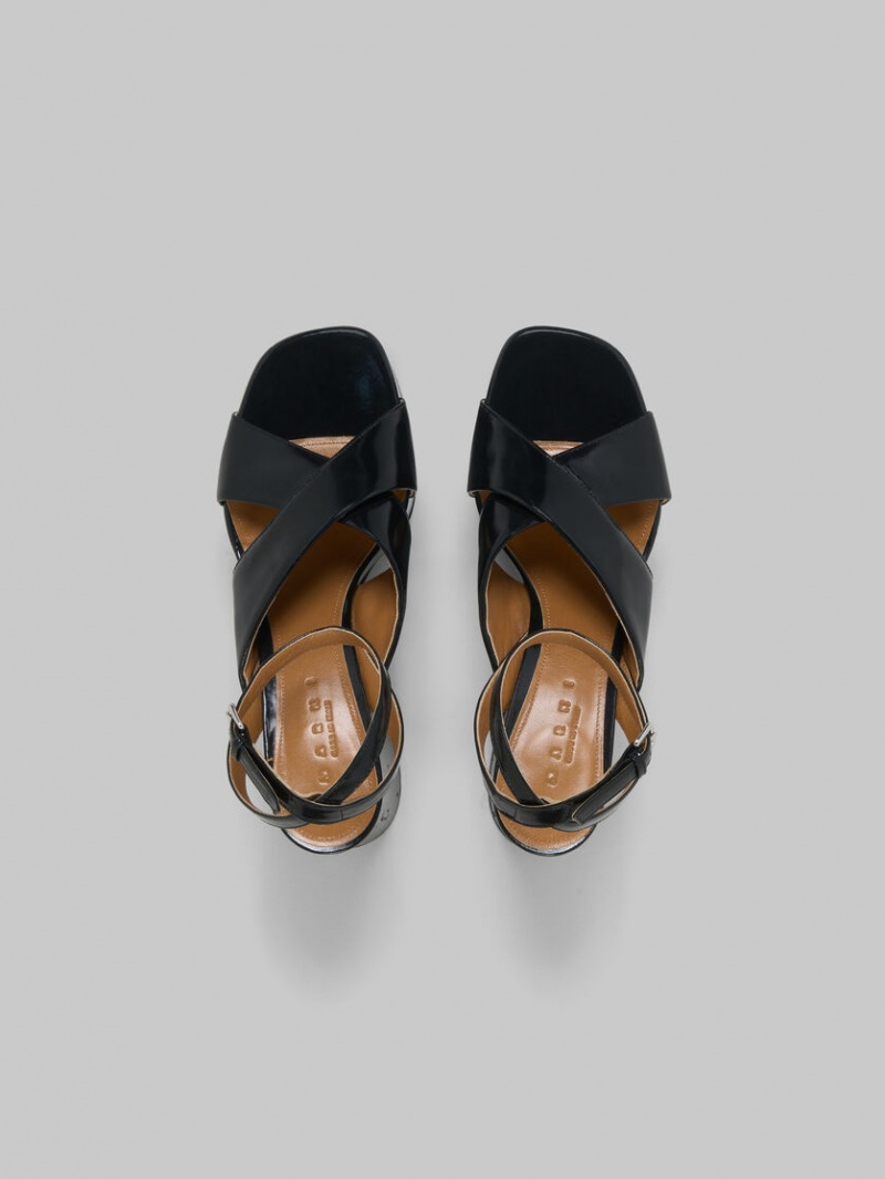 Marni Lak Leren Platform Sandal Zwart | BBESO21455