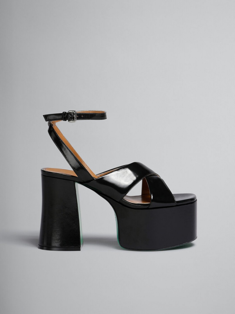 Marni Lak Leren Platform Sandal Zwart | BBESO21455