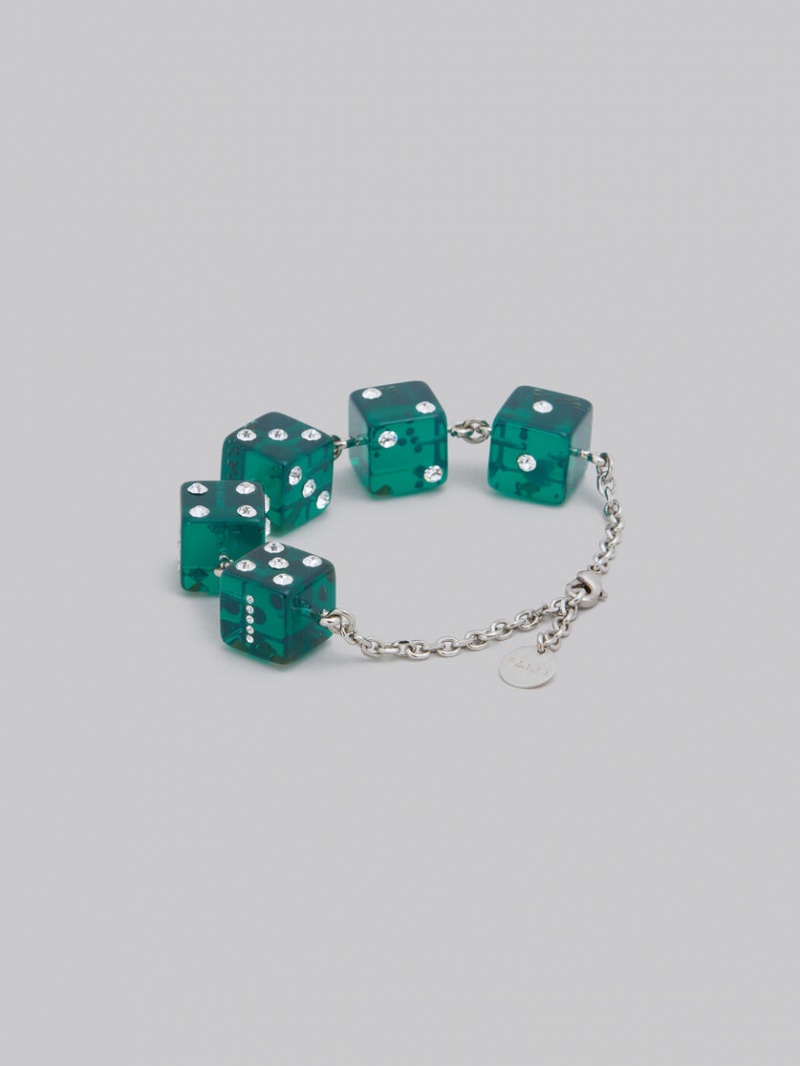 Marni Large Rhinestone Dice Charm Bracelet Groen | BENEJ71390