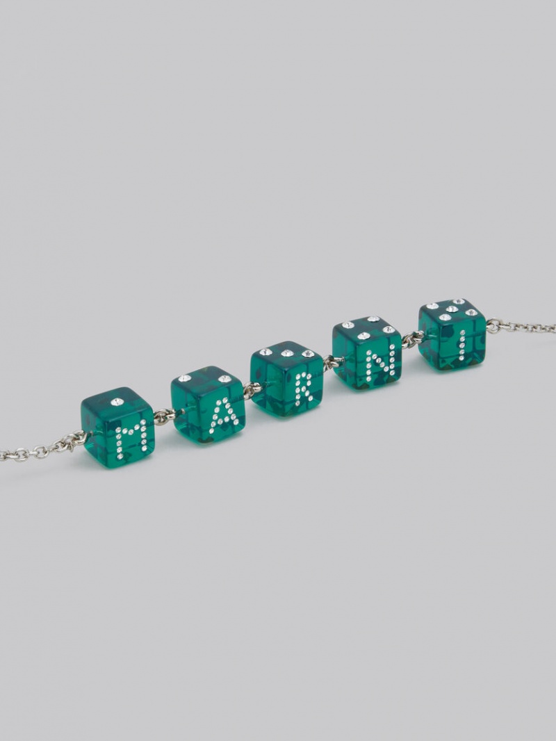 Marni Large Rhinestone Dice Charm Bracelet Groen | BENEJ71390