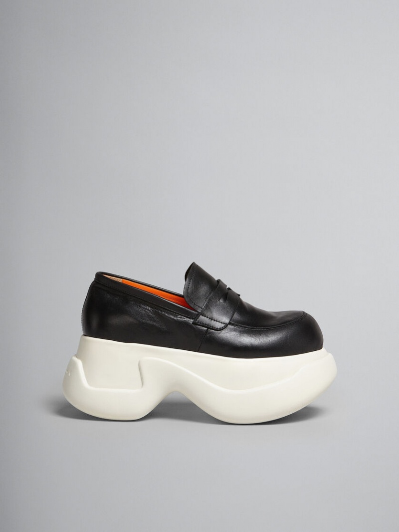 Marni Leren Aras 23 Chunky Mocassin Zwart | BEDFL97406