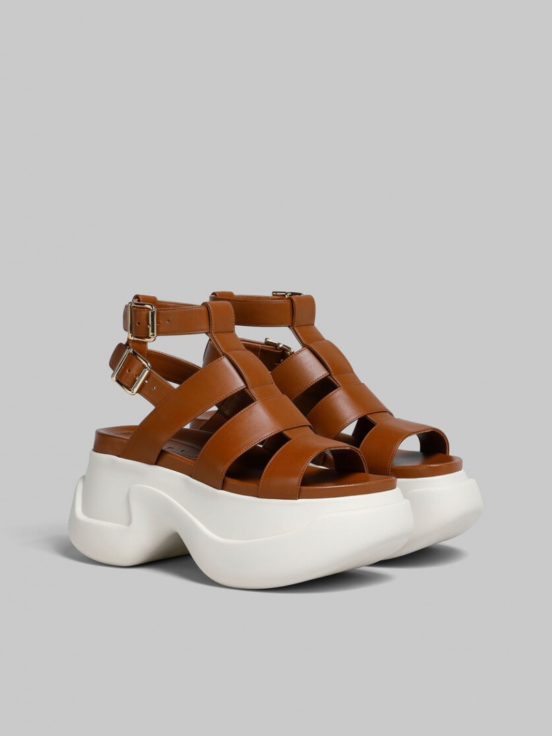 Marni Leren Aras 23 Gladiator Sandal Bruin | ZBENQ96136