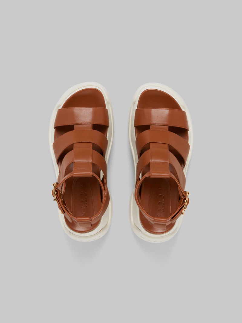 Marni Leren Aras 23 Gladiator Sandal Bruin | ZBENQ96136