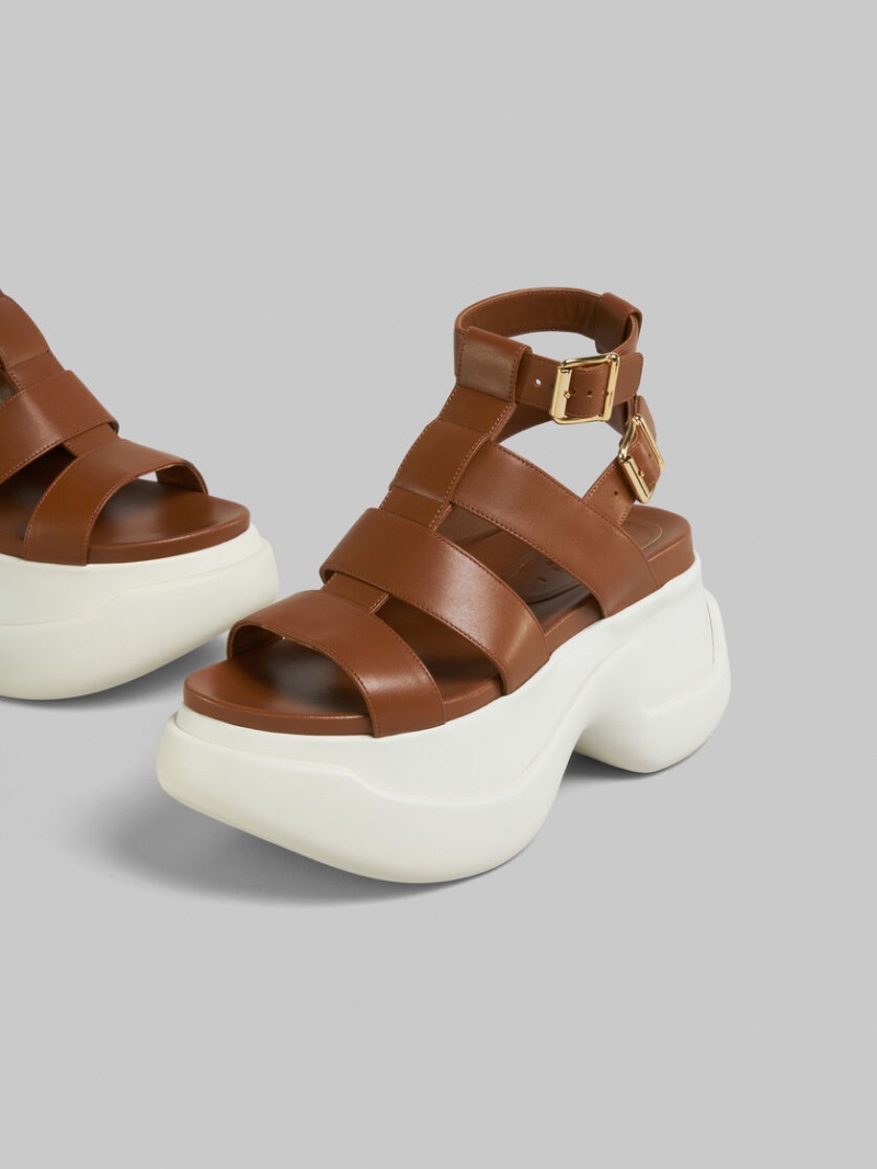 Marni Leren Aras 23 Gladiator Sandal Bruin | ZBENQ96136