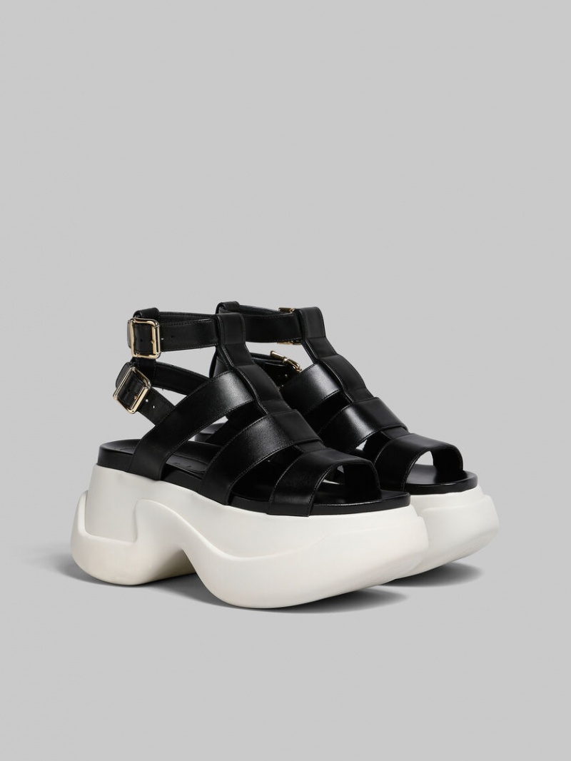 Marni Leren Aras 23 Gladiator Sandal Zwart | YBEVQ20853