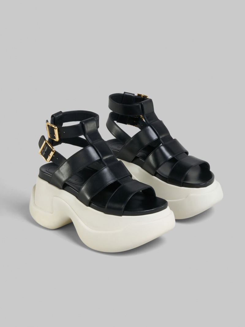 Marni Leren Aras 23 Gladiator Sandal Zwart | YBEVQ20853