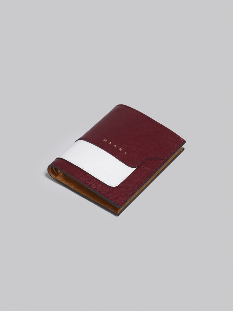 Marni Leren Bi-fold Wallet Rood Wit Bruin | BEEGJ72170