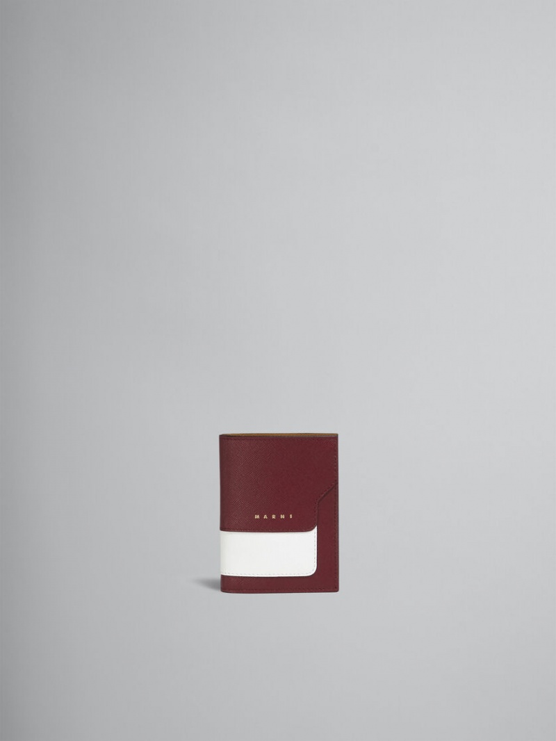 Marni Leren Bi-fold Wallet Rood Wit Bruin | BEEGJ72170