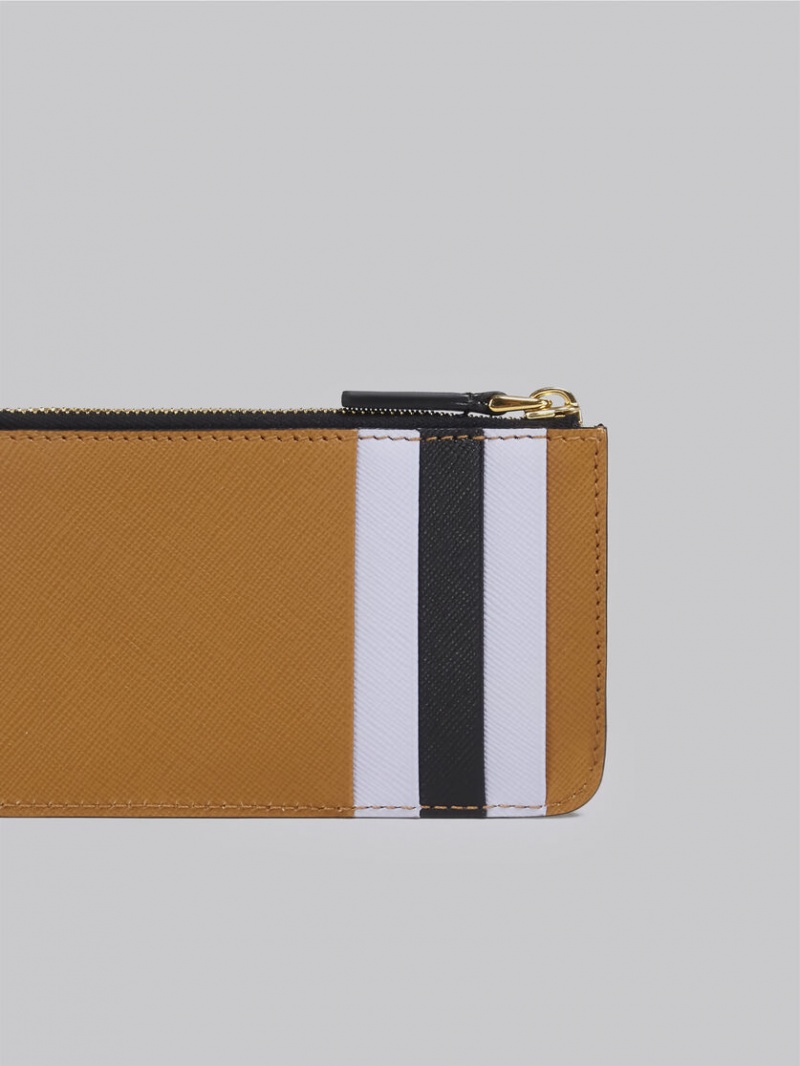 Marni Leren Card Case Bruin Paars Zwart | BENZX83628