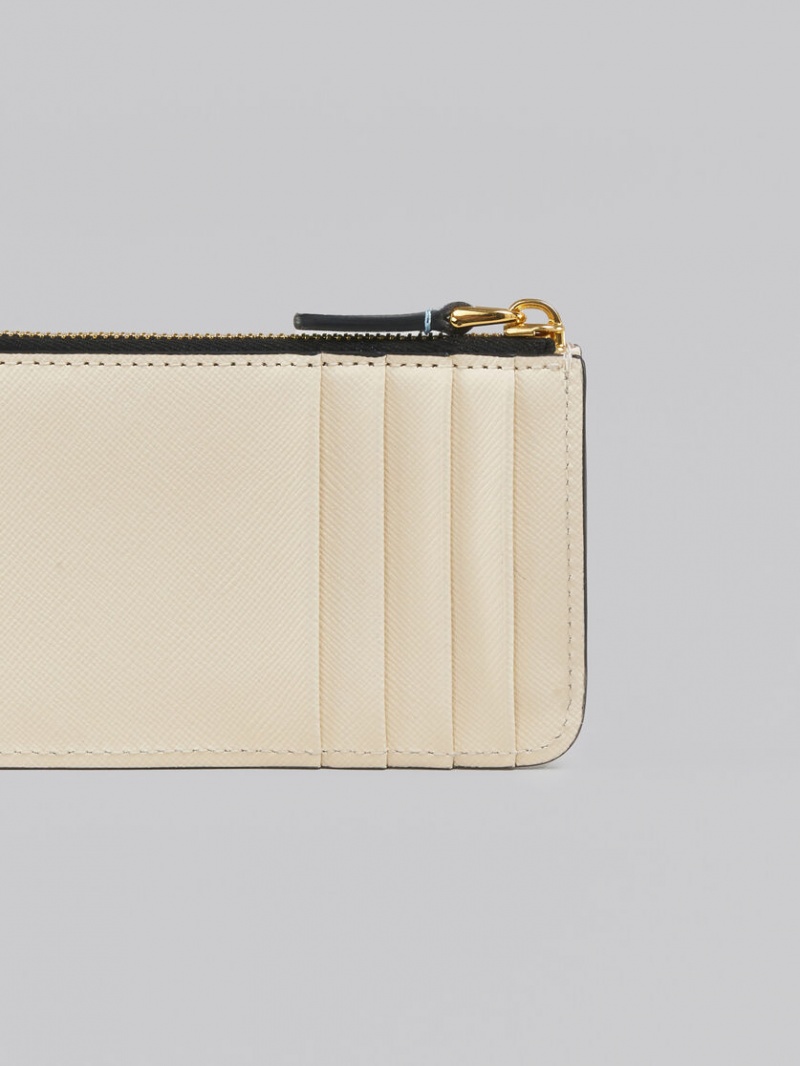 Marni Leren Card Case Lichtblauw Beige Wit | BEDYB80682