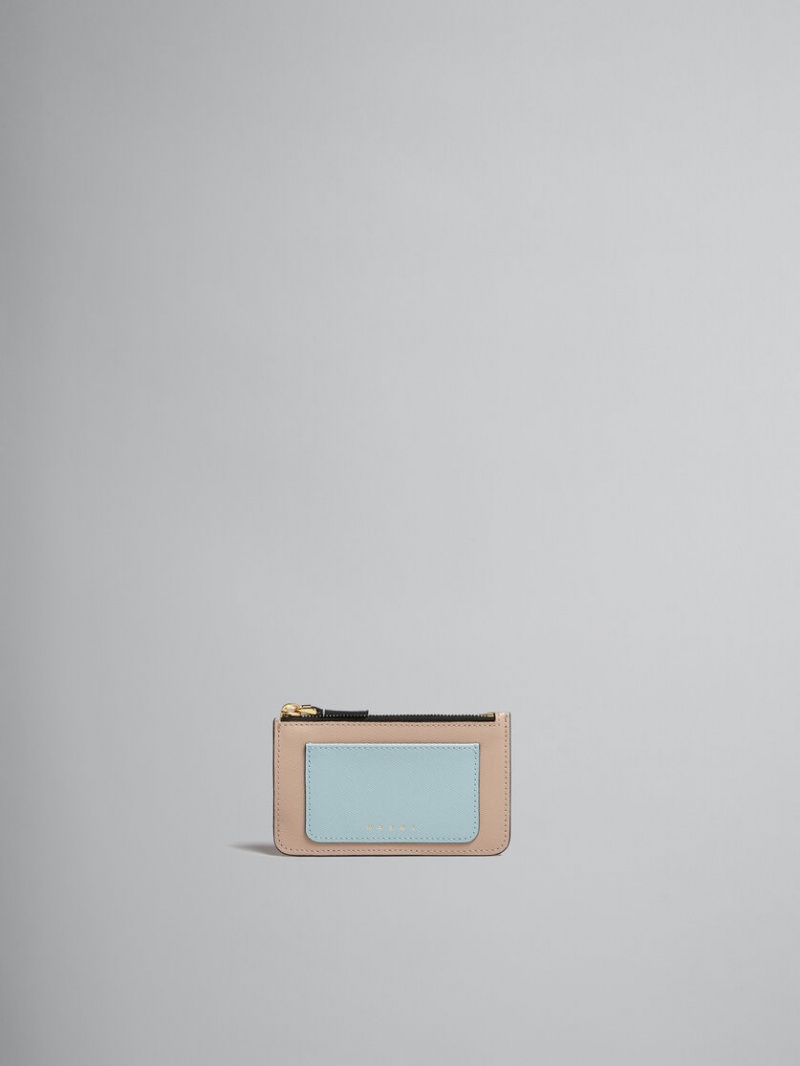 Marni Leren Card Case Lichtblauw Beige Wit | BEDYB80682