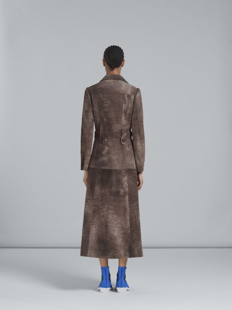 Marni Leren Coat Donkerbruin | TBEPQ46201