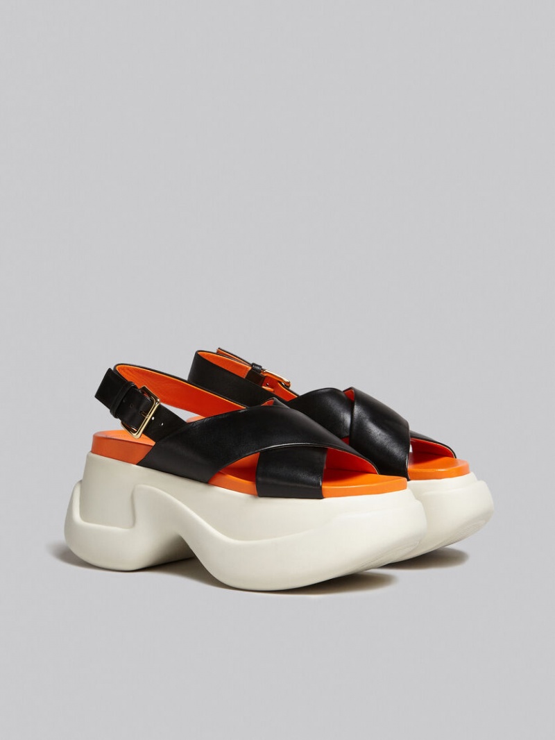 Marni Leren Criss-cross Aras 23 Sandal Zwart | BEEAH19528