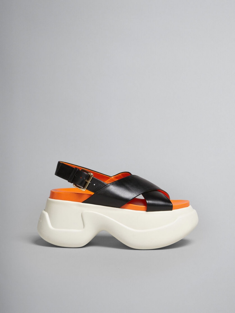 Marni Leren Criss-cross Aras 23 Sandal Zwart | BEEAH19528