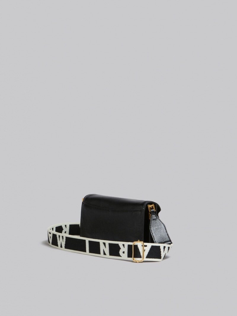 Marni Leren E/W Soft Trunk Bag With Logo Riemen Zwart | BEQAV31137