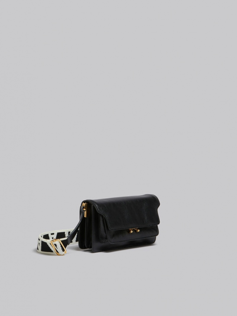 Marni Leren E/W Soft Trunk Bag With Logo Riemen Zwart | BEJBT25397