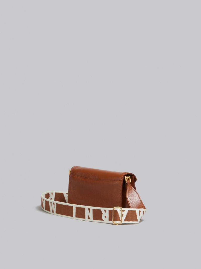 Marni Leren E/W Soft Trunk Bag With Logo Riemen Bruin | BBESD99165