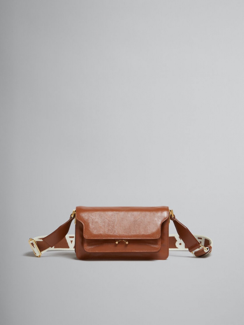 Marni Leren E/W Soft Trunk Bag With Logo Riemen Bruin | BBESD99165