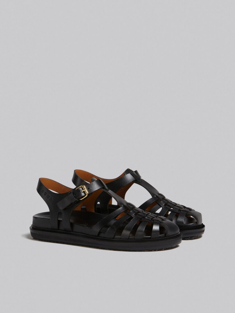 Marni Leren Fisherman's Sandal Zwart | BEJVR77747